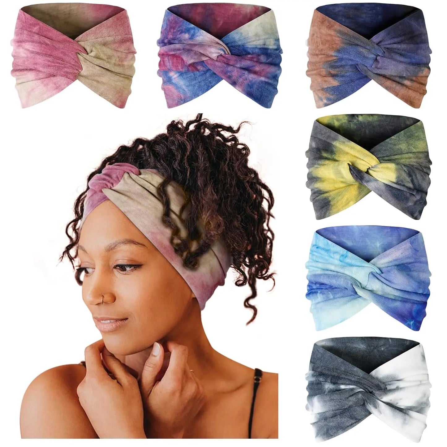 CUBIDUPI 6-Piece Bohemian Wide Headband Set – Breathable Yoga Sweatbands for Women, Ideal for Running and Fitness Activities