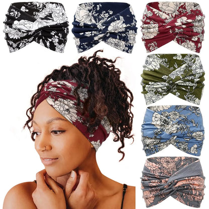 CUBIDUPI 6-Piece Bohemian Wide Headband Set – Breathable Yoga Sweatbands for Women, Ideal for Running and Fitness Activities