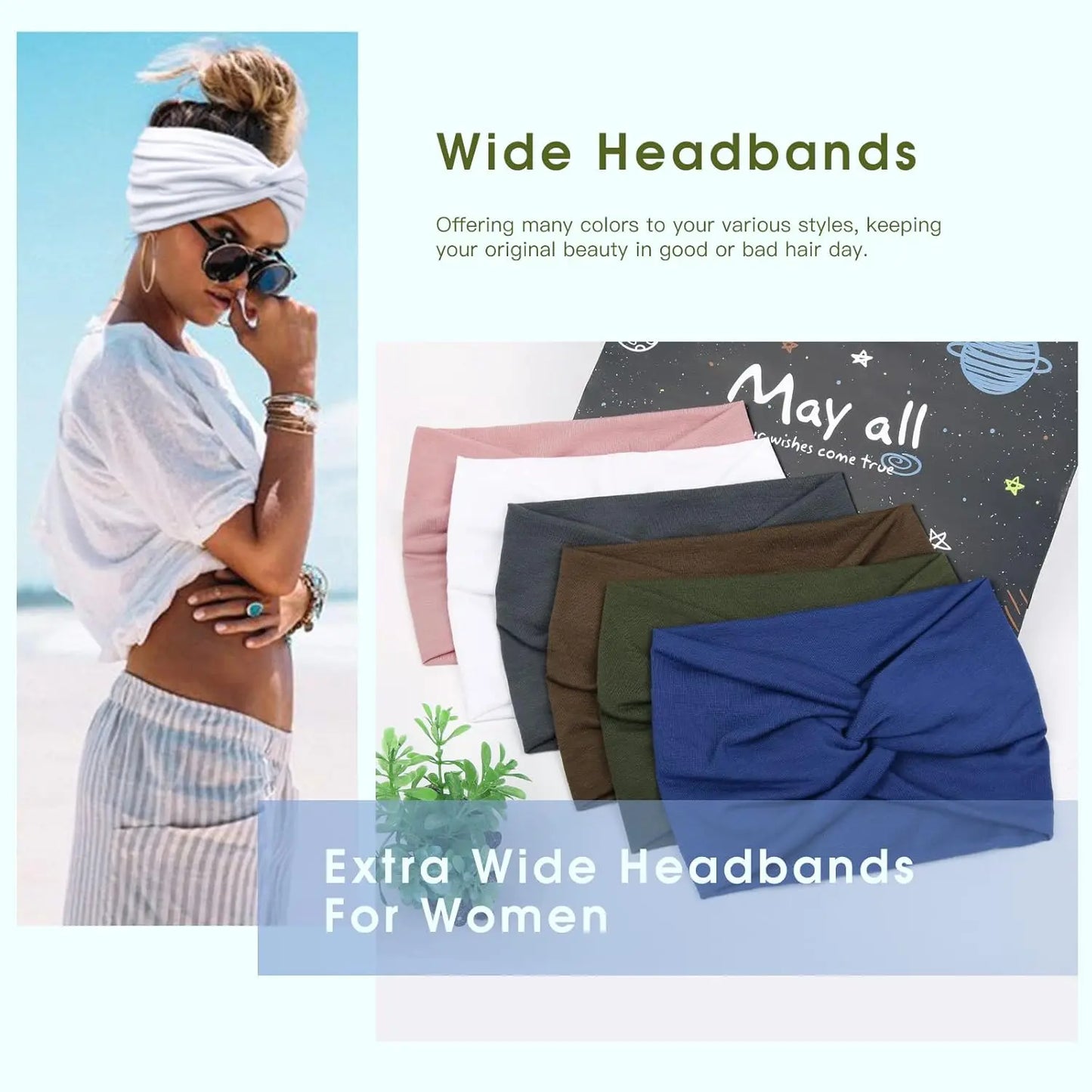 CUBIDUPI 6-Piece Bohemian Wide Headband Set – Breathable Yoga Sweatbands for Women, Ideal for Running and Fitness Activities