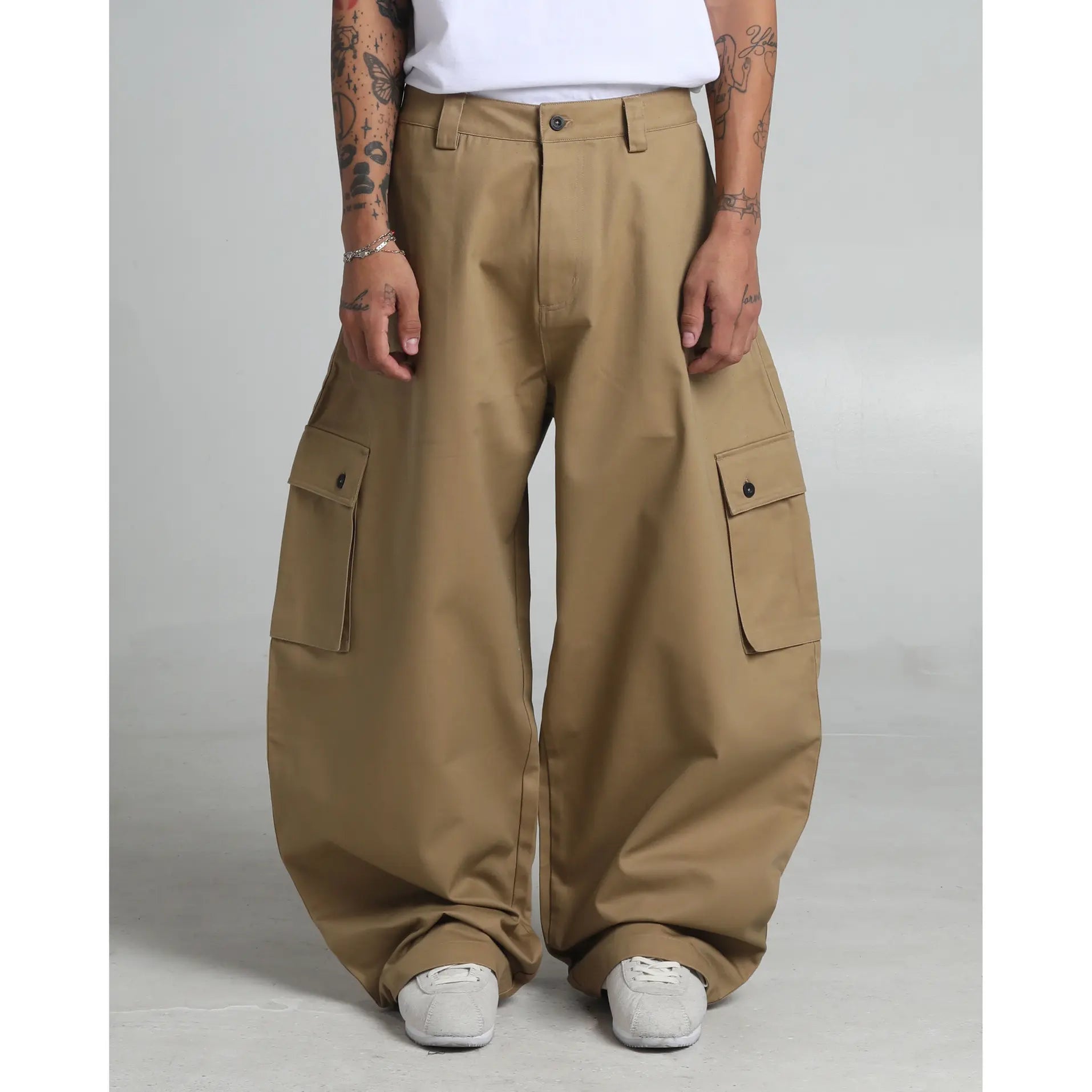 Twill Cargo Pants with Balloon Silhouette