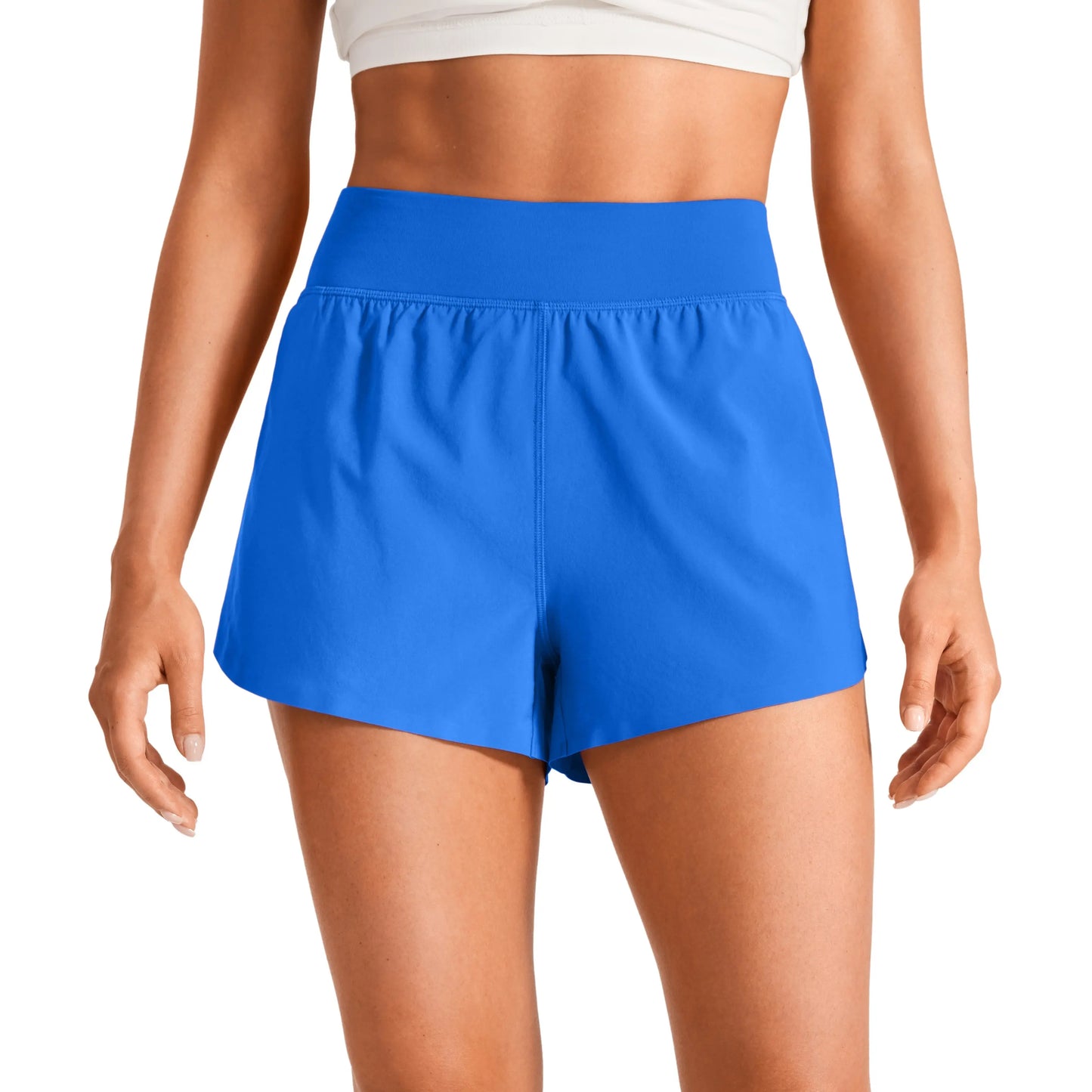 CRZ YOGA Women's High Waisted Dolphin Athletic Running Shorts with 3" High Split and Comfortable Mesh Liner for Gym and Track Workouts