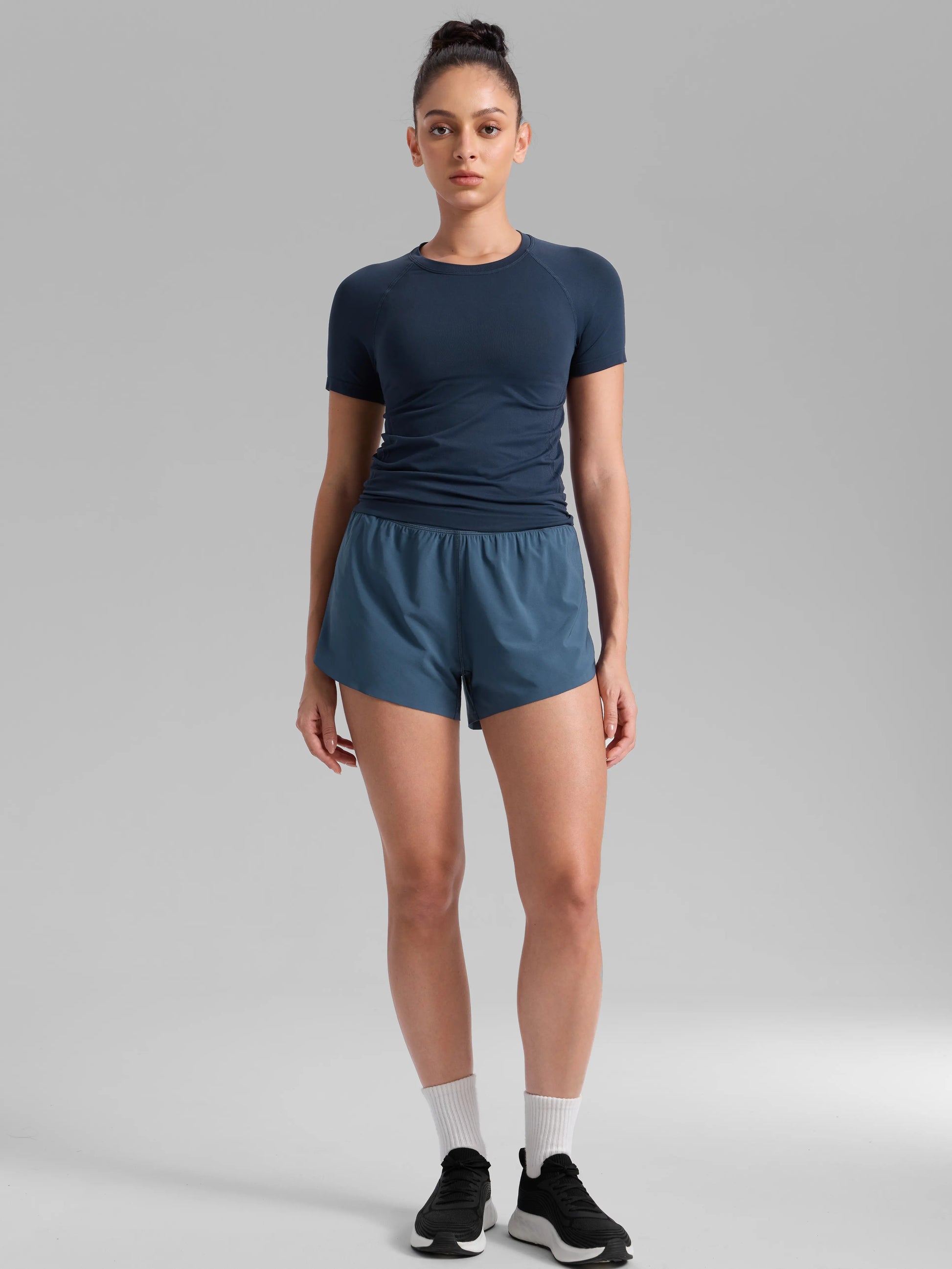 CRZ YOGA Women's High Waisted Dolphin Athletic Running Shorts with 3" High Split and Comfortable Mesh Liner for Gym and Track Workouts