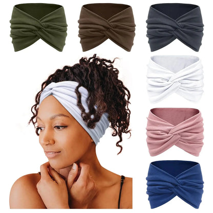 CUBIDUPI 6-Piece Bohemian Wide Headband Set – Breathable Yoga Sweatbands for Women, Ideal for Running and Fitness Activities