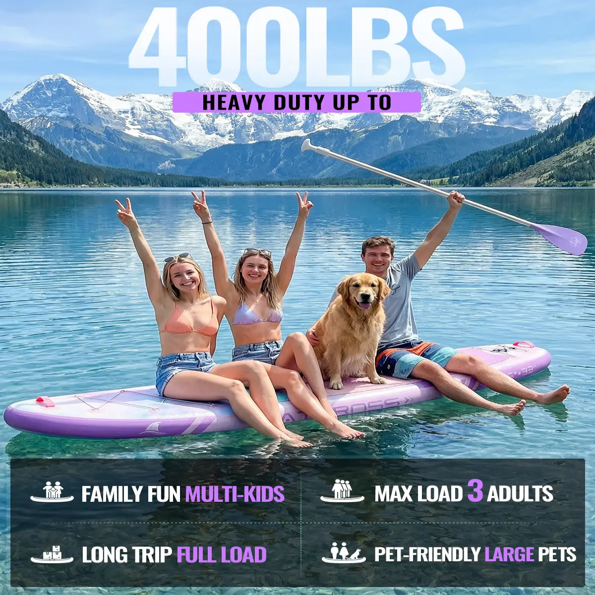 Pro 10'6" x 33" Extra Wide Stand-Up Paddleboard, 400 lbs Capacity, Anti-Slip EVA Surface, Compact Portable Accessories Kit, Stable Watercraft for Beginners and Yoga Enthusiasts