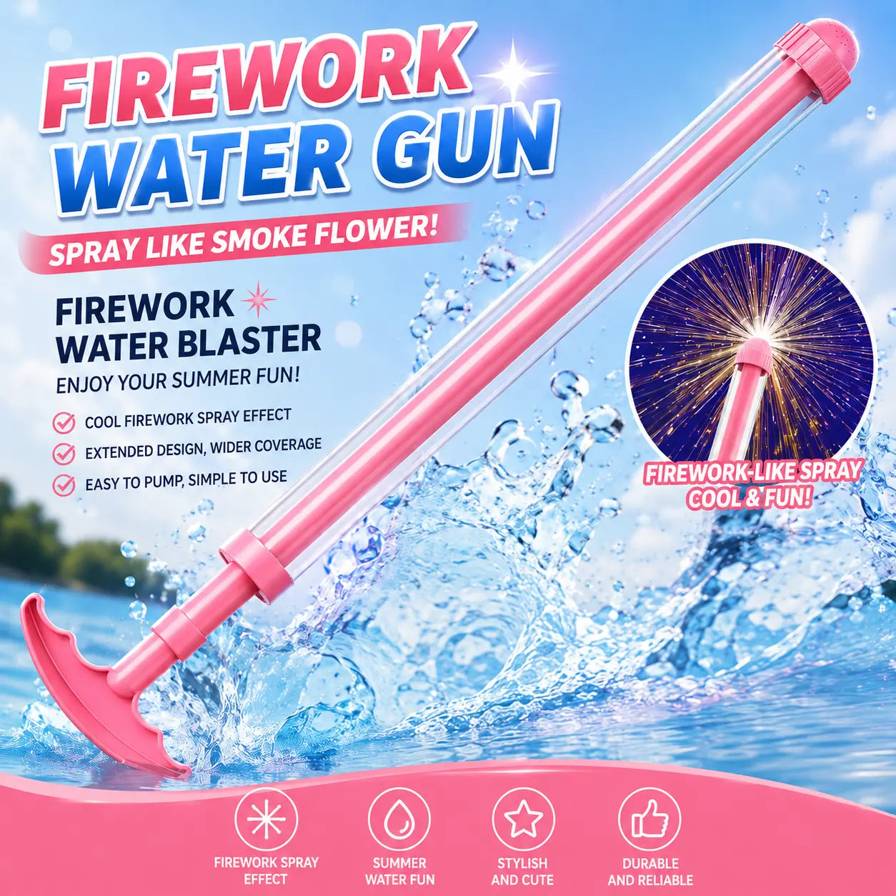 Telescopic Pink Water Gun for Summer Outdoor Pool and Beach Activities
