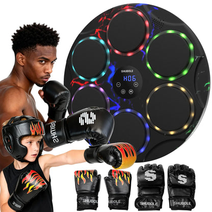 SHUBOLE Wall-Mounted Music Boxing Trainer with Gloves - 9-Speed Punching Game for Adults and Kids, Upgraded 2025 Gift for Ages 6 and Up