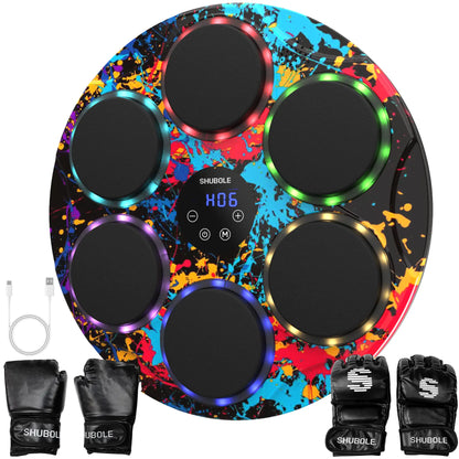 SHUBOLE Wall-Mounted Music Boxing Trainer with Gloves - 9-Speed Punching Game for Adults and Kids, Upgraded 2025 Gift for Ages 6 and Up