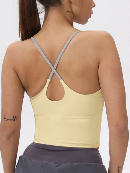 Women's Colorblock Stretchy Sports Tank Top with Fixed Cups - Cropped Activewear for Workout and Yoga