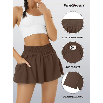 Fireswan Women's High-Waisted Athletic Shorts - Elastic Running and Gym Workout Shorts with Pockets