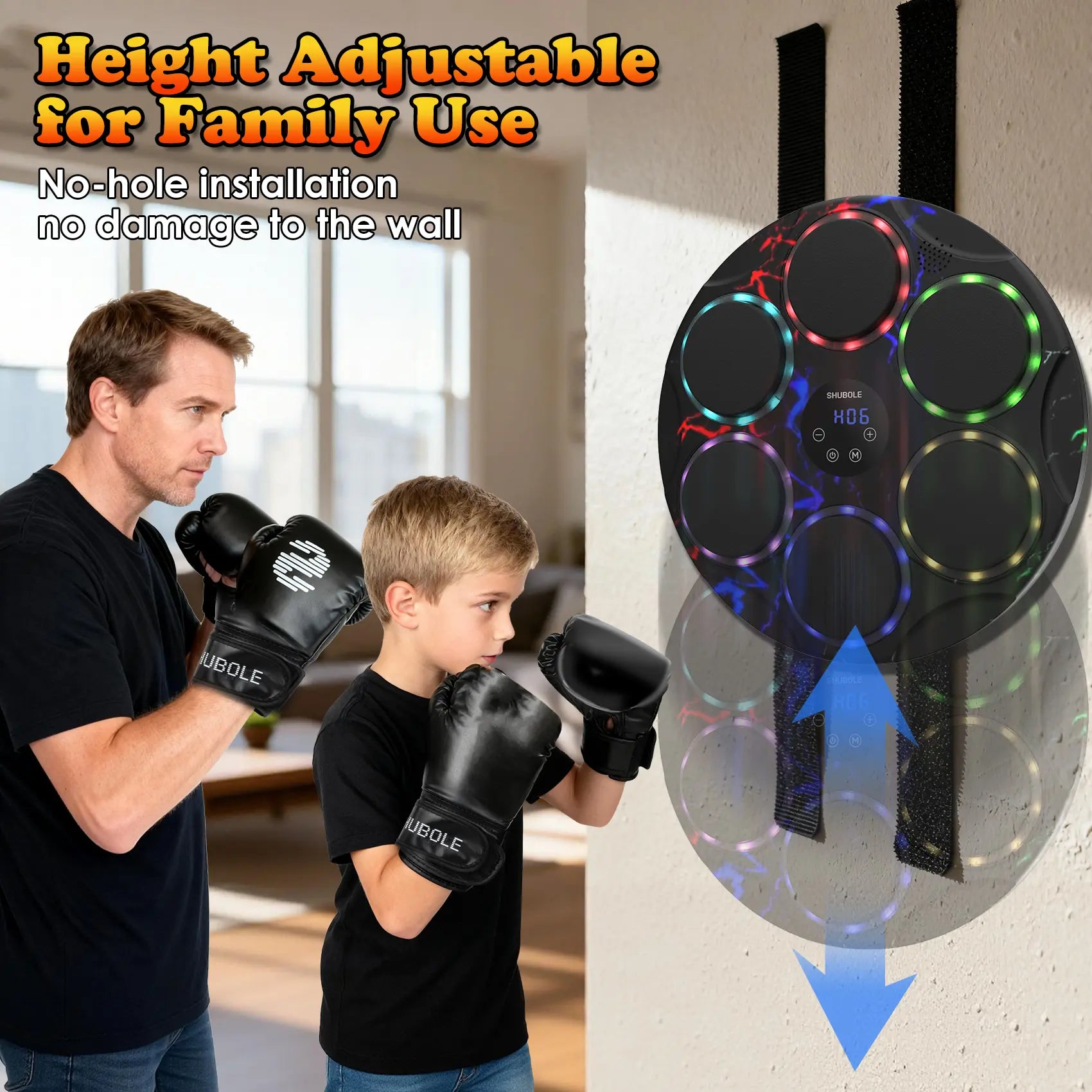 SHUBOLE Wall-Mounted Music Boxing Trainer with Gloves - 9-Speed Punching Game for Adults and Kids, Upgraded 2025 Gift for Ages 6 and Up