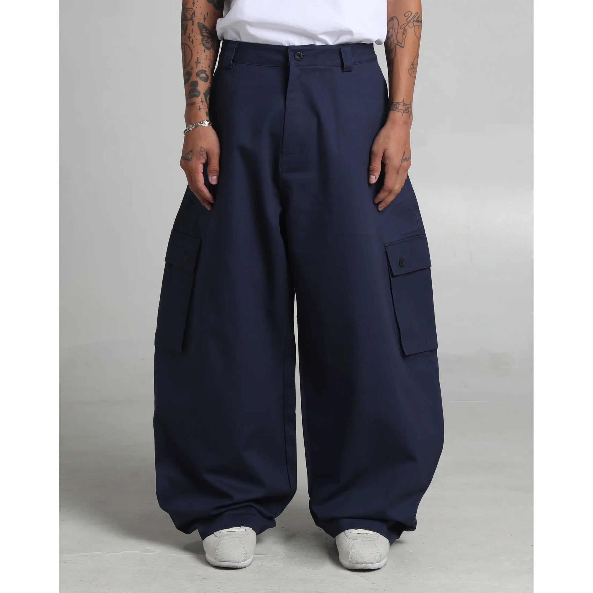 Twill Cargo Pants with Balloon Silhouette