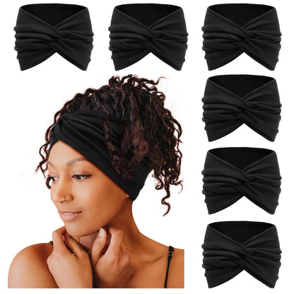 CUBIDUPI 6-Piece Bohemian Wide Headband Set – Breathable Yoga Sweatbands for Women, Ideal for Running and Fitness Activities