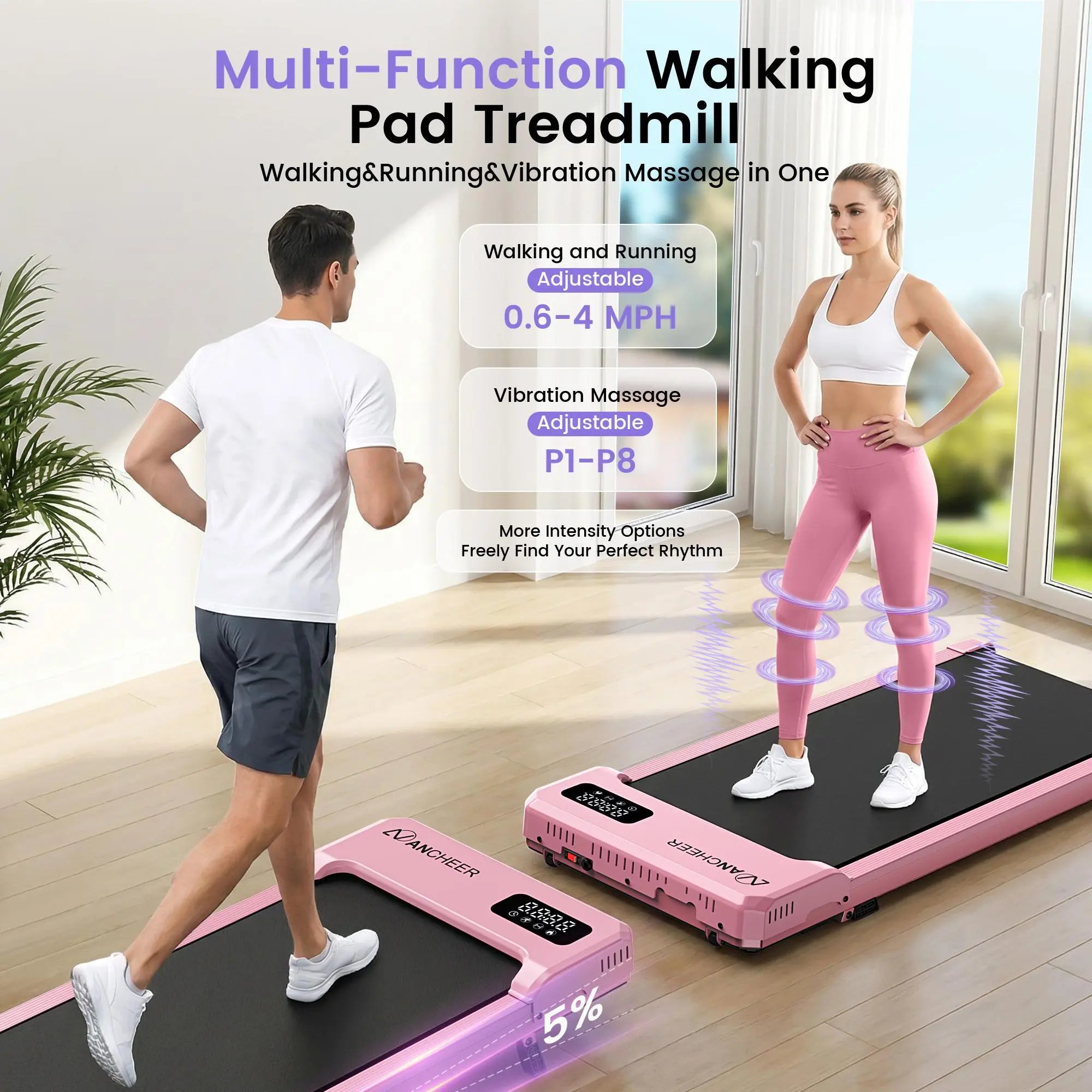 Compact Under-Desk Treadmill with Incline and Vibration Massage Plate - 2.5HP Portable Fitness Machine for Home and Office, Remote Control and LED Display Included
