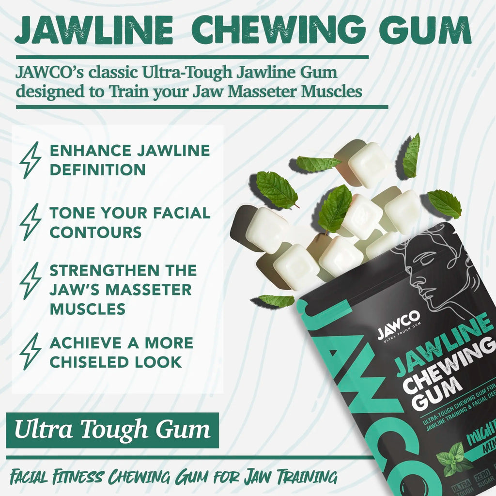 JAWCO Ultra-Durable Jawline Chewing Gum | Enhance Jawline Definition | 15X Strength | Mint Flavor Facial Fitness Gum (35 Pieces)