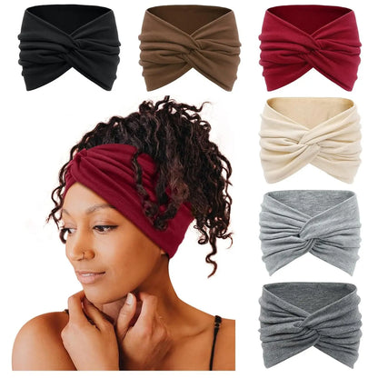 CUBIDUPI 6-Piece Bohemian Wide Headband Set – Breathable Yoga Sweatbands for Women, Ideal for Running and Fitness Activities