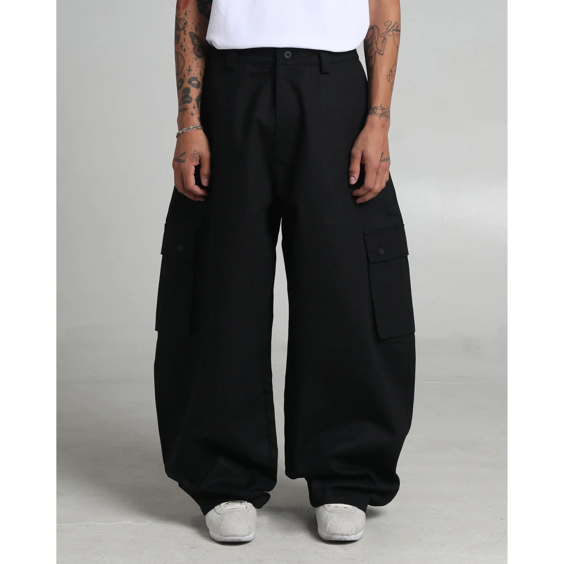 Twill Cargo Pants with Balloon Silhouette