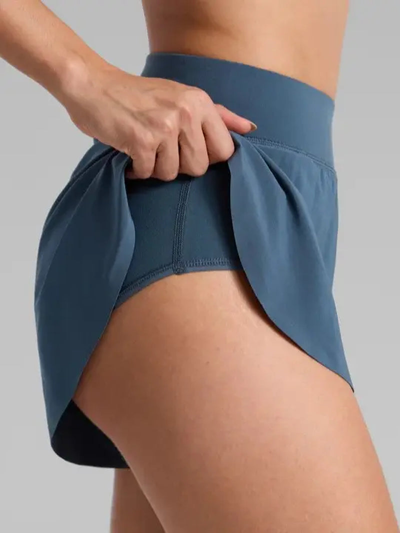 CRZ YOGA Women's High Waisted Dolphin Athletic Running Shorts with 3" High Split and Comfortable Mesh Liner for Gym and Track Workouts