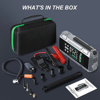 BIUBLE 10000A Multifunctional Portable Car Jump Starter with 26800mAh Battery, 150PSI Tire Inflator, 65W PD Fast Charging Power Bank, and Emergency Vehicle Accessories