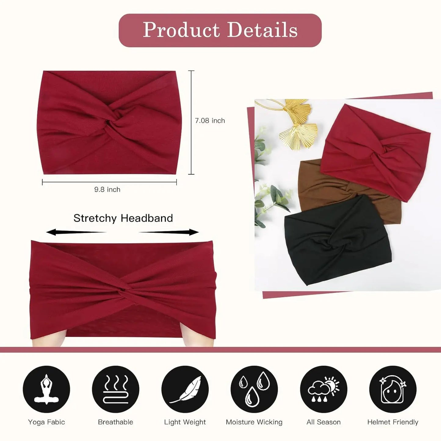 CUBIDUPI 6-Piece Bohemian Wide Headband Set – Breathable Yoga Sweatbands for Women, Ideal for Running and Fitness Activities