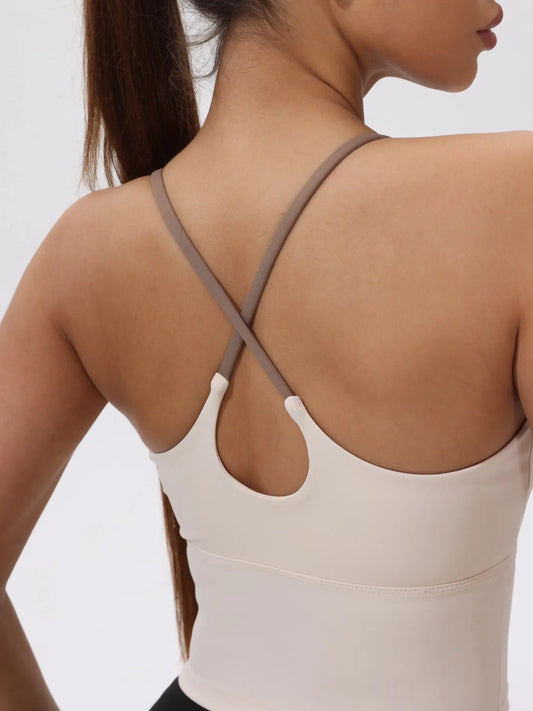 Women's Colorblock Stretchy Sports Tank Top with Fixed Cups - Cropped Activewear for Workout and Yoga
