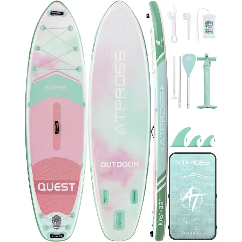 Pro 10'6" x 33" Extra Wide Stand-Up Paddleboard, 400 lbs Capacity, Anti-Slip EVA Surface, Compact Portable Accessories Kit, Stable Watercraft for Beginners and Yoga Enthusiasts