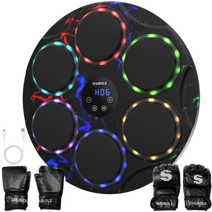 SHUBOLE Wall-Mounted Music Boxing Trainer with Gloves - 9-Speed Punching Game for Adults and Kids, Upgraded 2025 Gift for Ages 6 and Up