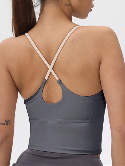 Women's Colorblock Stretchy Sports Tank Top with Fixed Cups - Cropped Activewear for Workout and Yoga