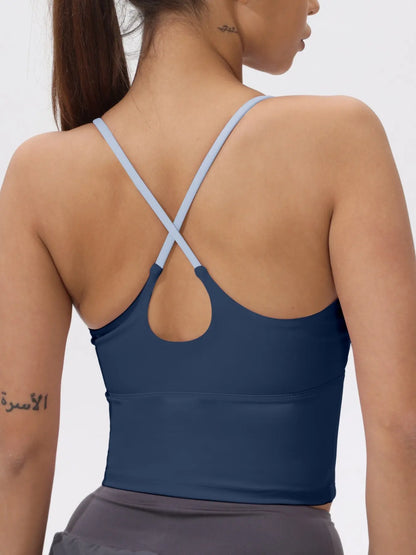 Women's Colorblock Stretchy Sports Tank Top with Fixed Cups - Cropped Activewear for Workout and Yoga
