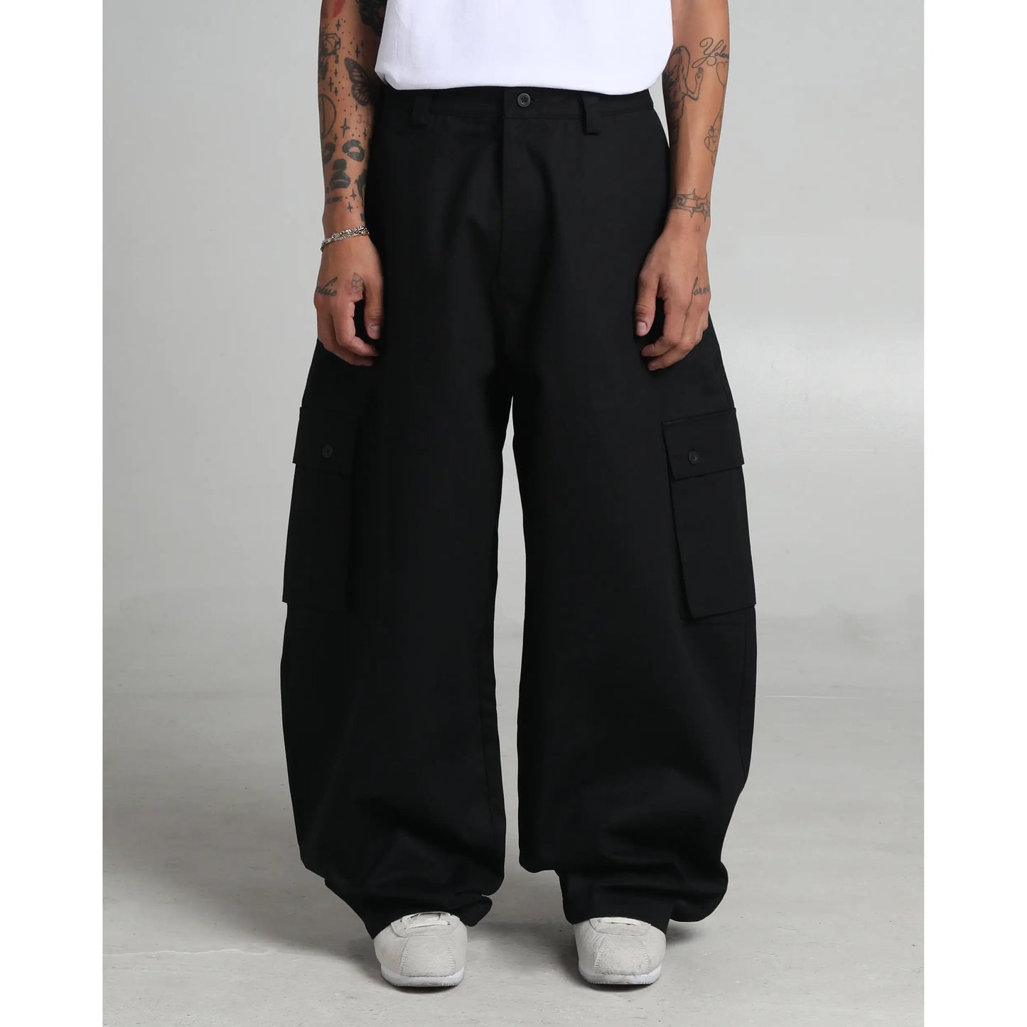 Twill Cargo Pants with Balloon Silhouette
