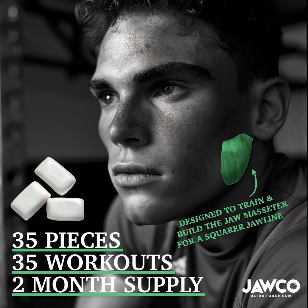 JAWCO Ultra-Durable Jawline Chewing Gum | Enhance Jawline Definition | 15X Strength | Mint Flavor Facial Fitness Gum (35 Pieces)