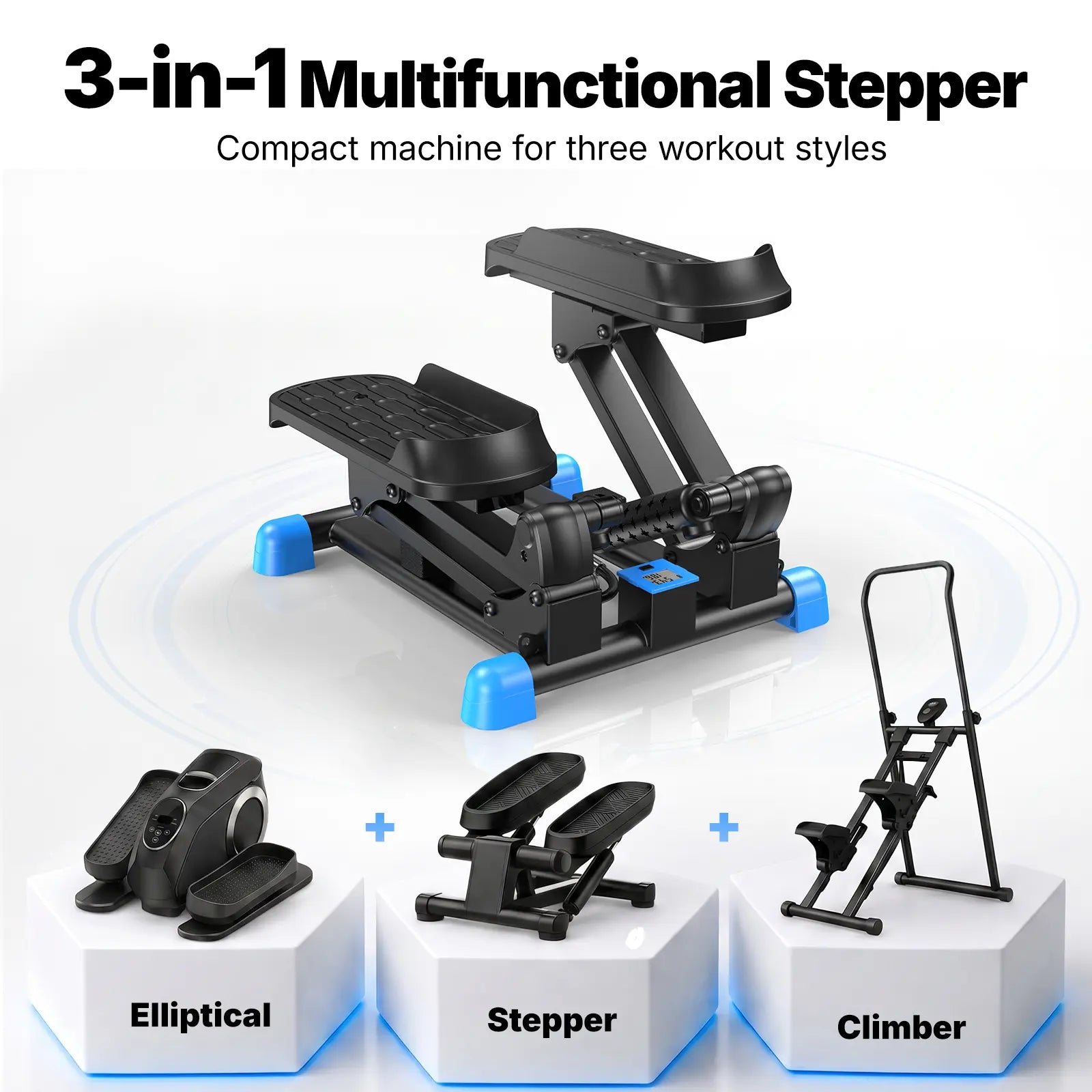 Merach 3-In-1 Mini Stair Stepper with Knee Guard Cushion Pedals, 12-Inch Step Height, 330 lbs Weight Capacity, Indoor Home Exercise Equipment with Resistance Bands