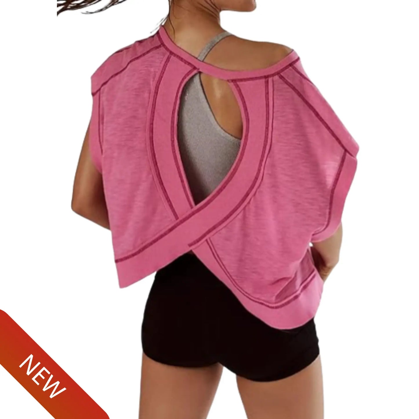 SCUSTY Women's Casual Sportswear Short Sleeve Open Back Workout Tops for Yoga and Gym Activities