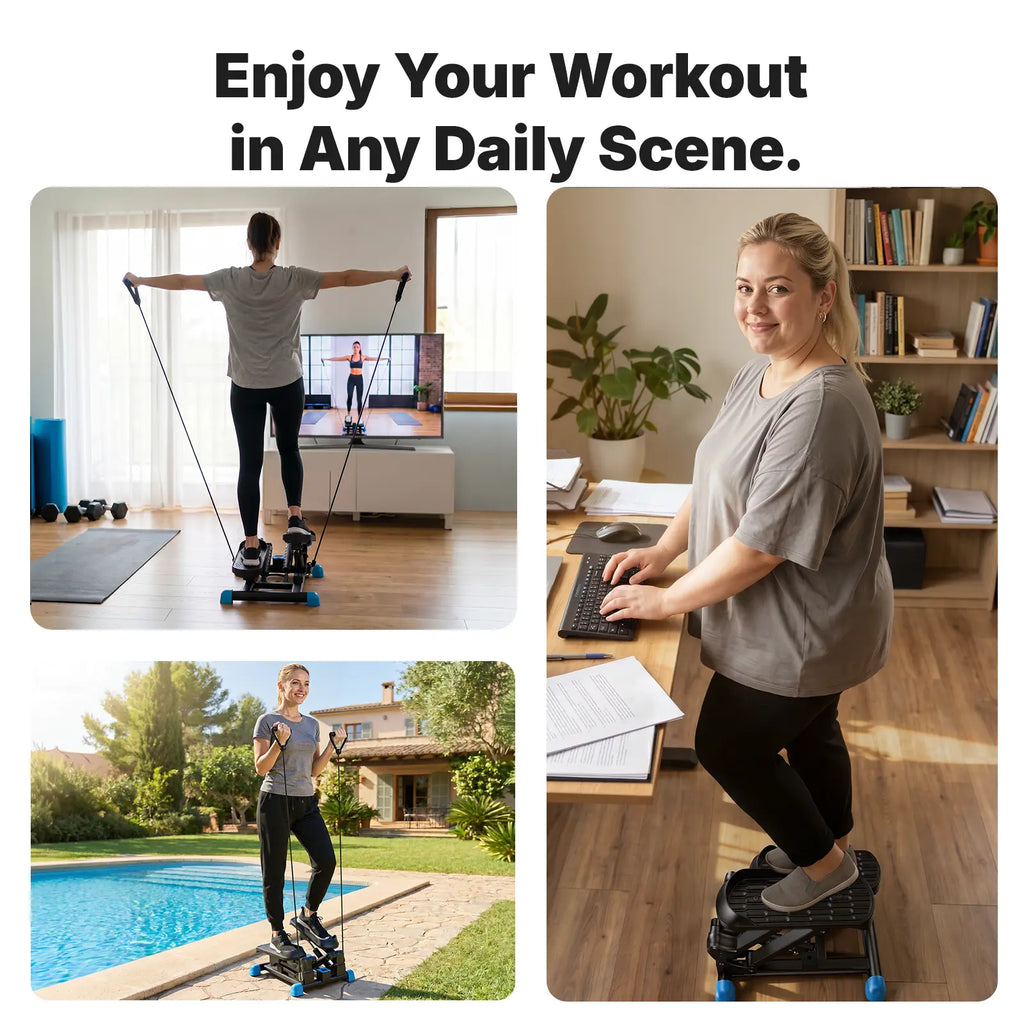 Merach 3-In-1 Mini Stair Stepper with Knee Guard Cushion Pedals, 12-Inch Step Height, 330 lbs Weight Capacity, Indoor Home Exercise Equipment with Resistance Bands