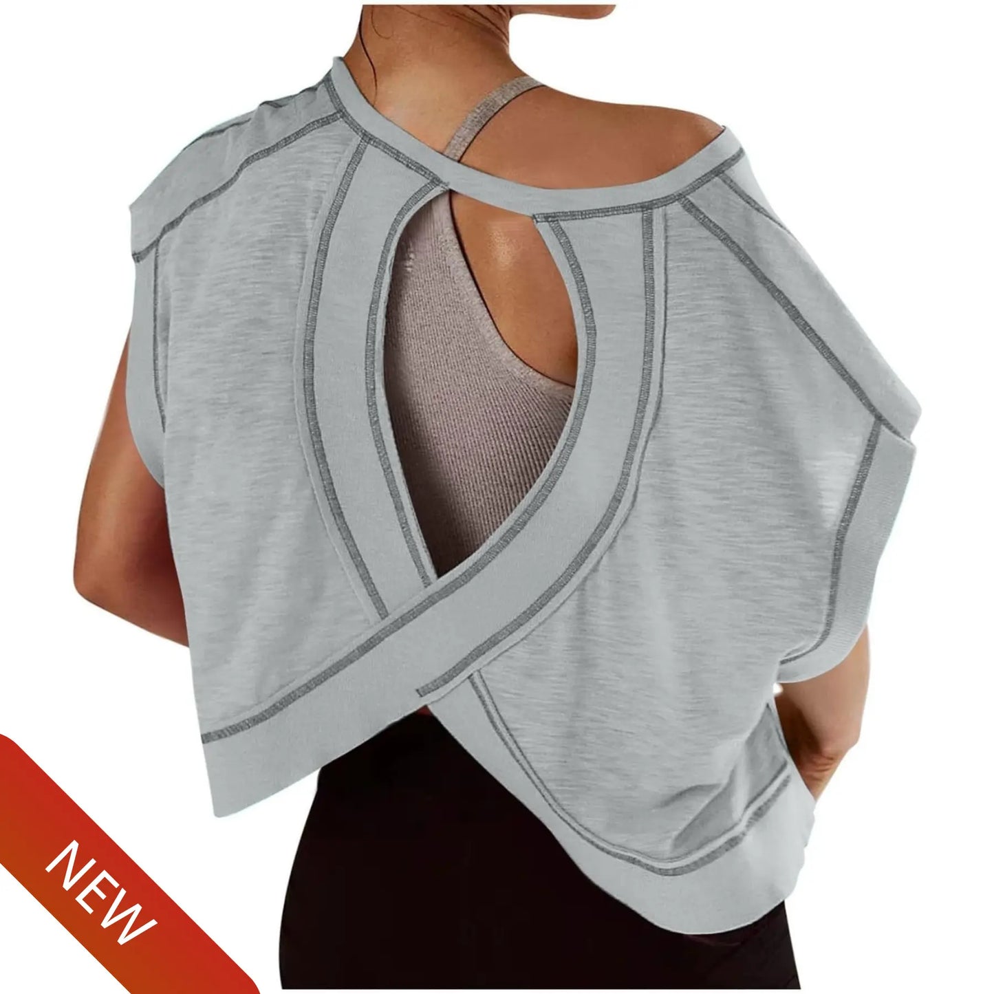 SCUSTY Women's Casual Sportswear Short Sleeve Open Back Workout Tops for Yoga and Gym Activities
