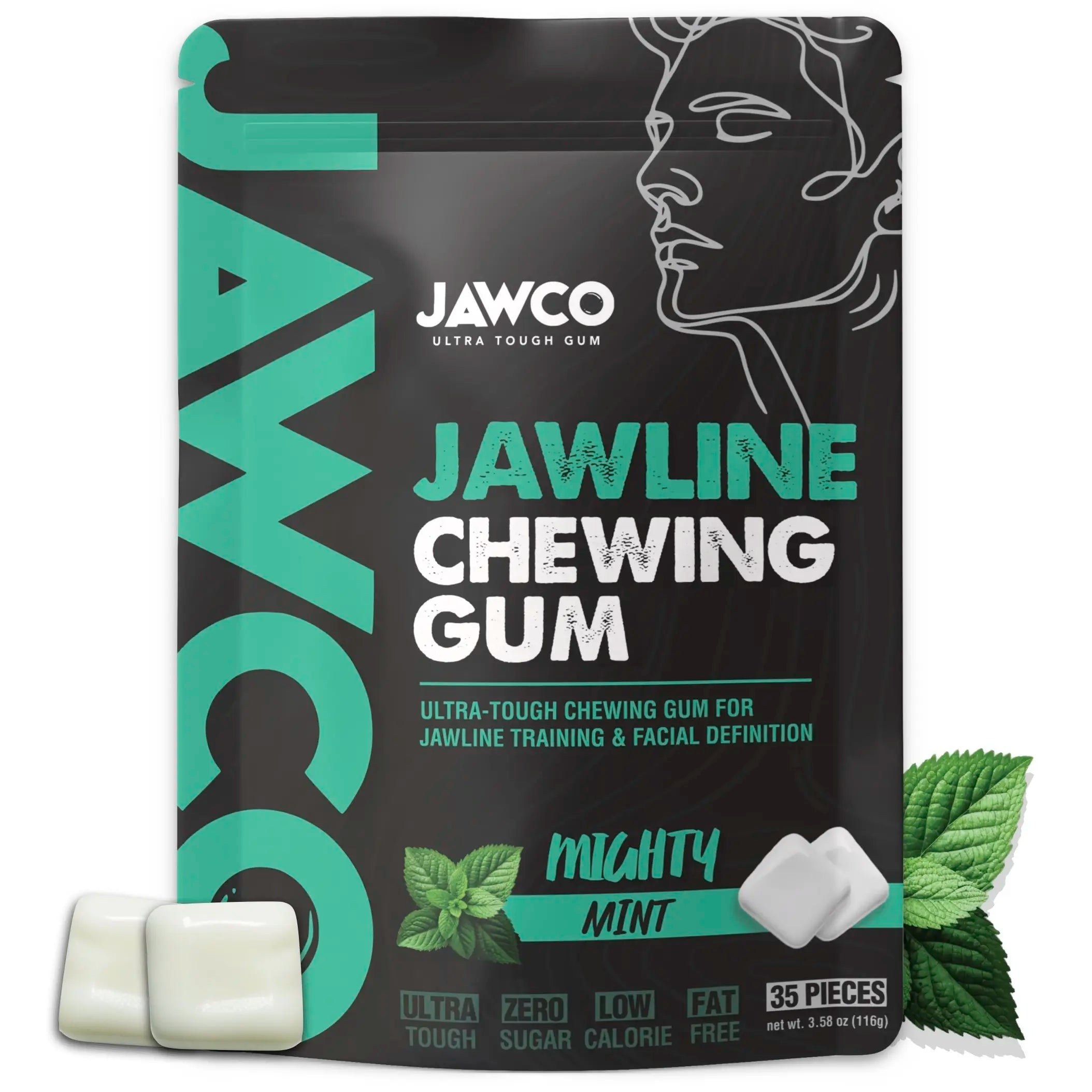 JAWCO Ultra-Durable Jawline Chewing Gum | Enhance Jawline Definition | 15X Strength | Mint Flavor Facial Fitness Gum (35 Pieces)